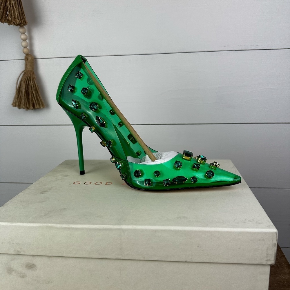 Good American Emerald Green Jeweled Pointed-Toe Stiletto Heels - Picture 6 of 9